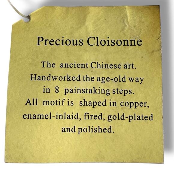 VTG Cloisonné Christmas Ball Ornament Gold Plate Red Enamel Velvet Ribbon Box - Picture 11 of 12